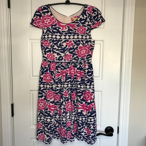 Anthropologie Maeve Peralta Bird Floral Dress w/ Pockets in Pink & Blue, Size 4 - Picture 7 of 15